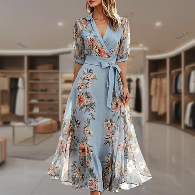 Elysian Summer Dress — Elegant V-Neck Lace-Up