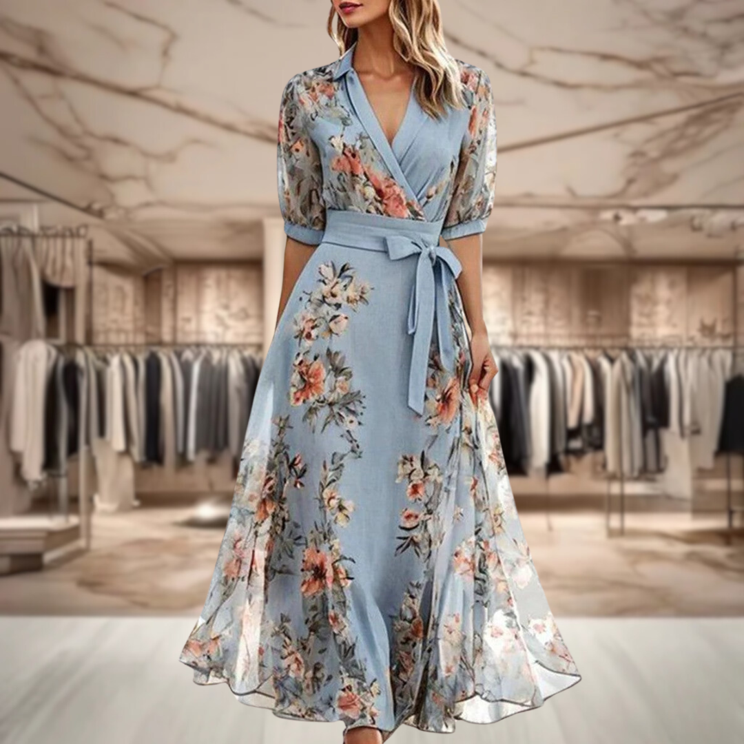 Elysian Summer Dress — Elegant V-Neck Lace-Up