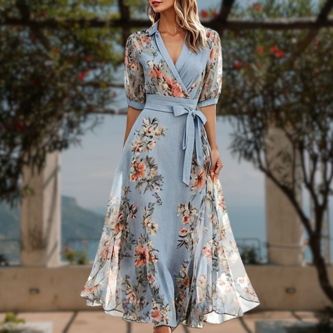 Elysian Summer Dress — Elegant V-Neck Lace-Up