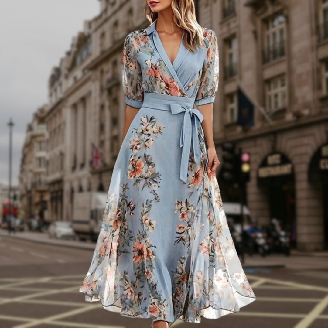 Elysian Summer Dress — Elegant V-Neck Lace-Up