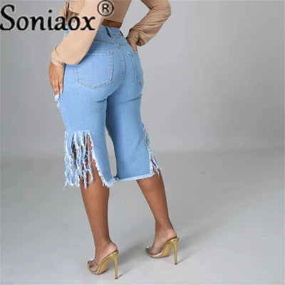 Sonia High Waist Ripped Denim Shorts