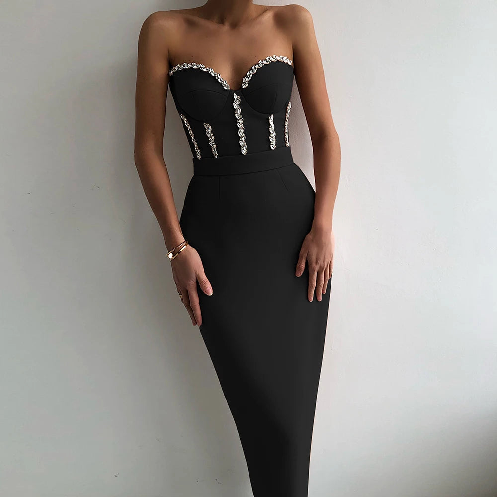 Ella Strapless Bandage Bodycon Midi Dress