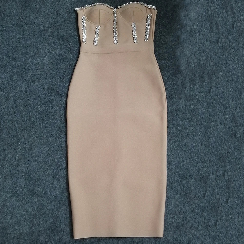 Ella Strapless Bandage Bodycon Midi Dress