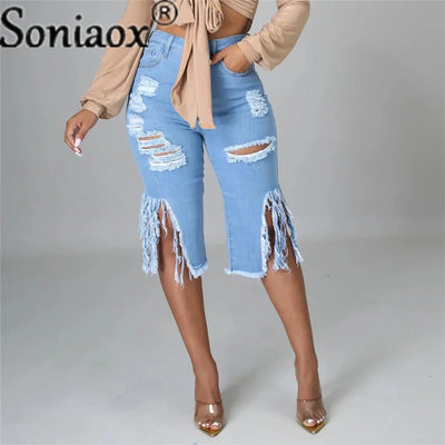 Sonia High Waist Ripped Denim Shorts