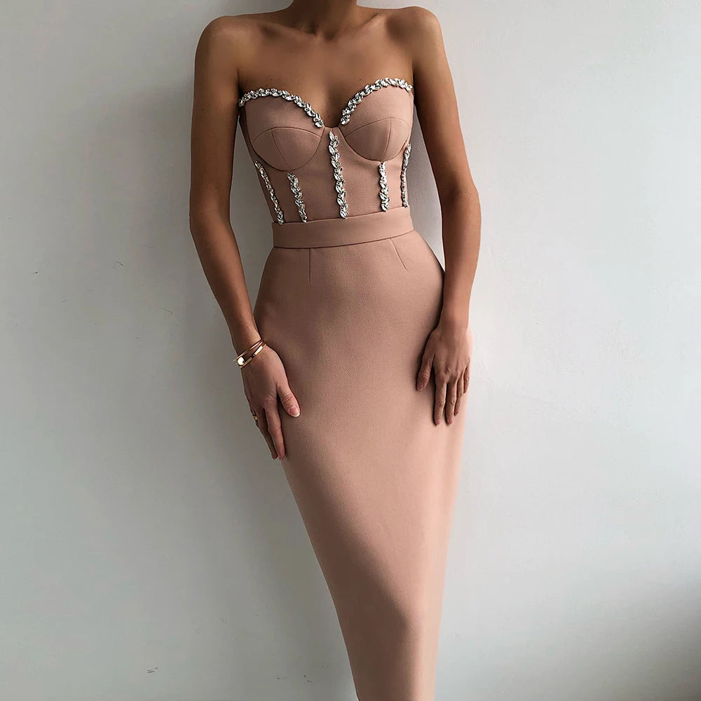 Ella Strapless Bandage Bodycon Midi Dress
