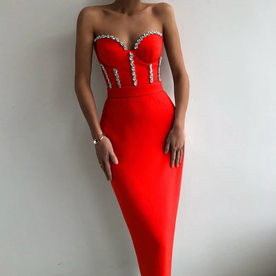 Ella Strapless Bandage Bodycon Midi Dress