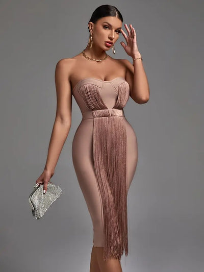 Vela Strapless Tassel Dress