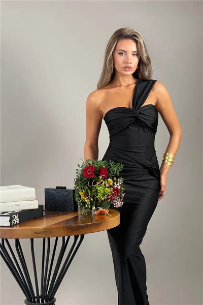 Luna One-Shoulder Maxi Dress – Sculpted Silence Edition