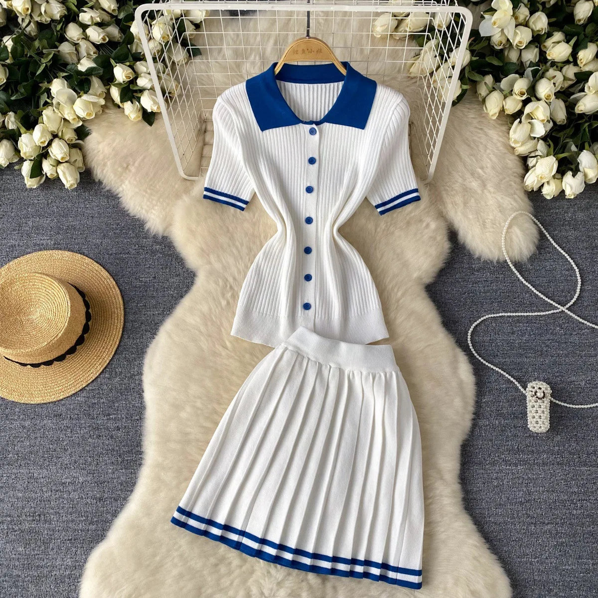 Luna Pleat Polo Set – Knit Mini Two-Piece