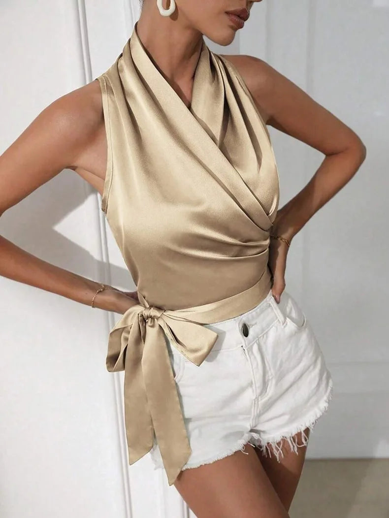 Serena Satin Wrap Top – Halter Luxe Edition