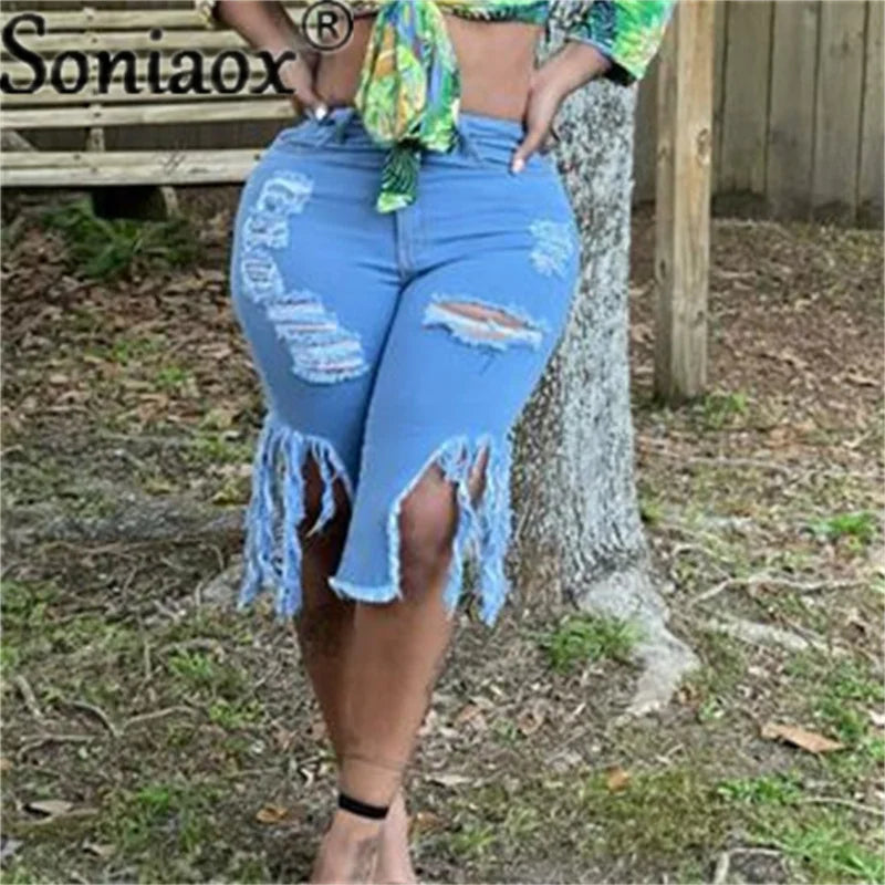 Sonia High Waist Ripped Denim Shorts