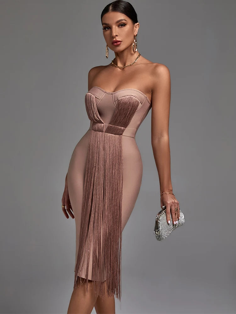 Vela Strapless Tassel Dress