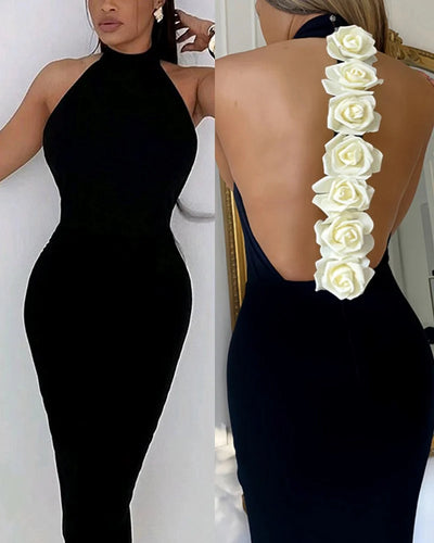 Rosa Mock Neck Dress – Backless Bloom Edition