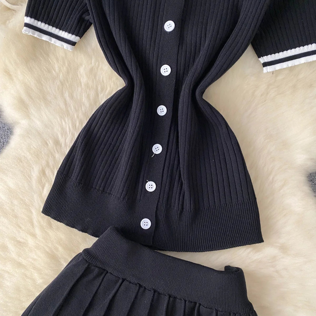 Luna Pleat Polo Set – Knit Mini Two-Piece