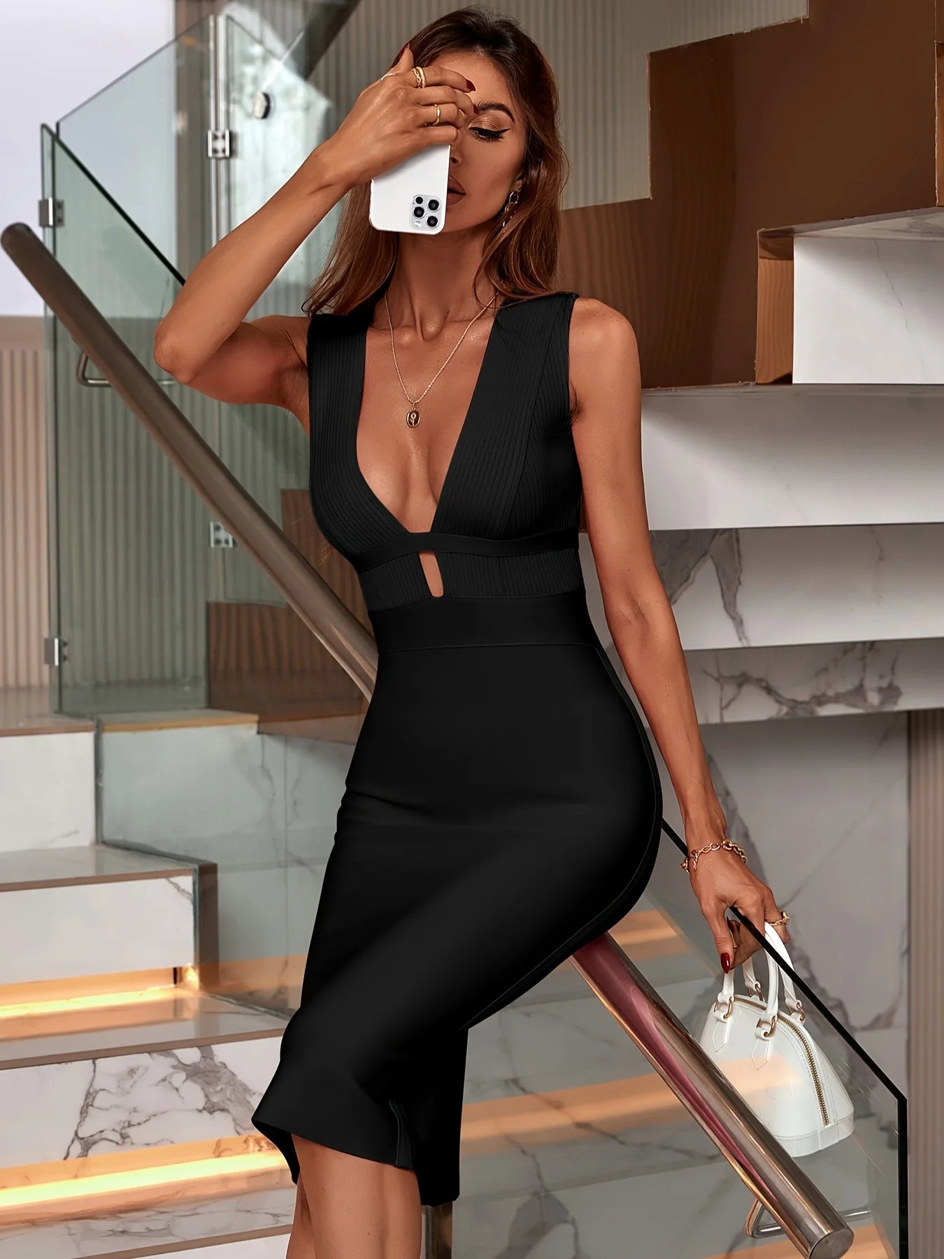 Selene Draped Bandage Maxi – Midnight Curve Edition