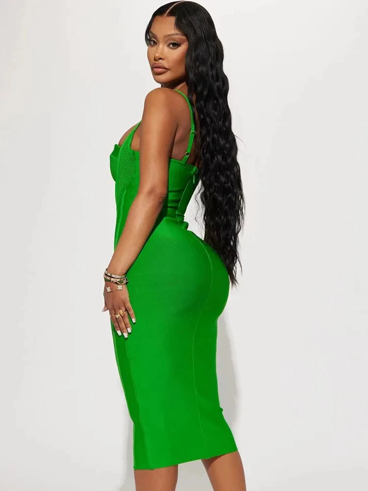 Zaria Backless Midi Dress – Emerald Edition