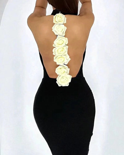 Rosa Mock Neck Dress – Backless Bloom Edition