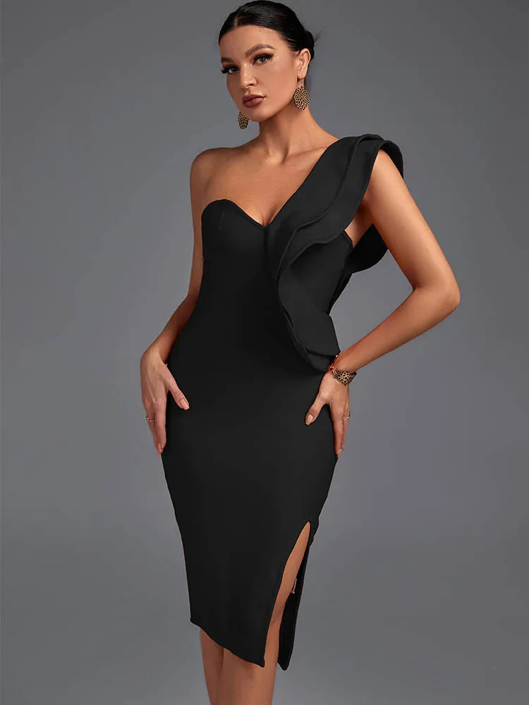Siren One-Shoulder Dress – Black Bandage Edition