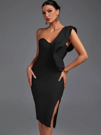 Siren One-Shoulder Dress – Black Bandage Edition
