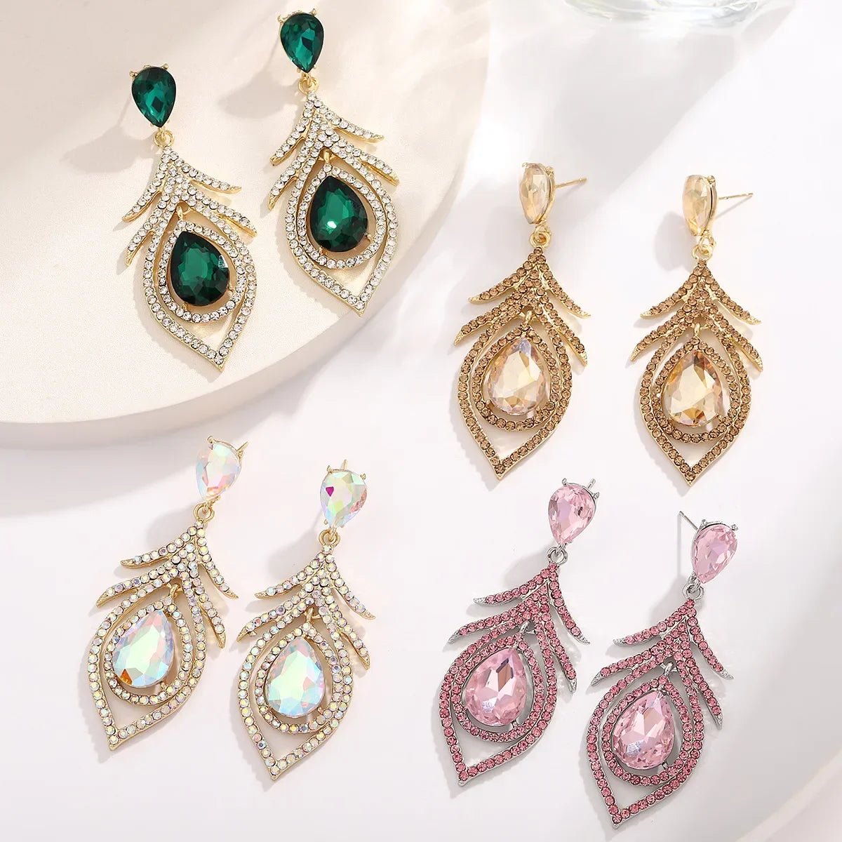 Rosy Crystal Drop Earrings