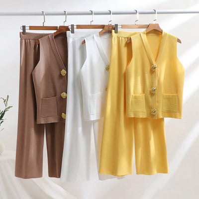 Arden Gold-Button Vest Set – Power Ease Edition