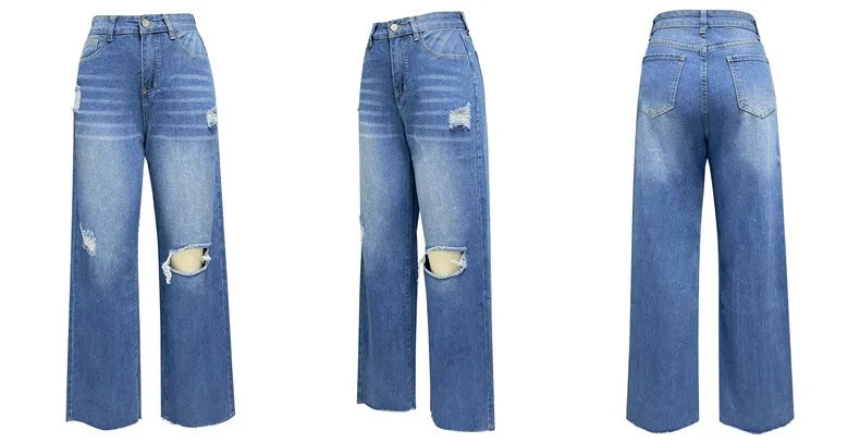 Raya Distressed Wide-Leg High Waist Jeans