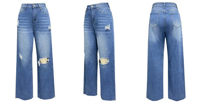 Raya Distressed Wide-Leg High Waist Jeans