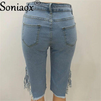 Sonia High Waist Ripped Denim Shorts