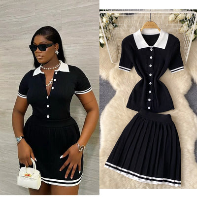Luna Pleat Polo Set – Knit Mini Two-Piece