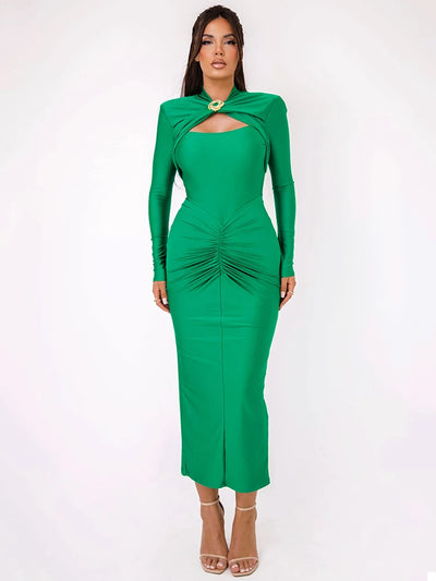Kaia Ruched Cutout Maxi Dress– Metal Detail Edition