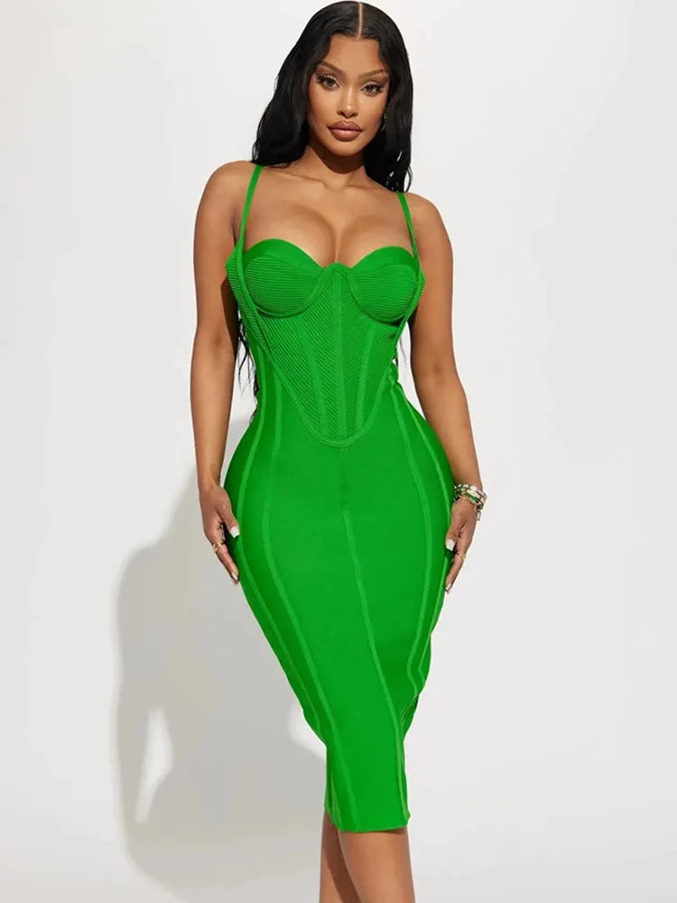 Zaria Backless Midi Dress – Emerald Edition