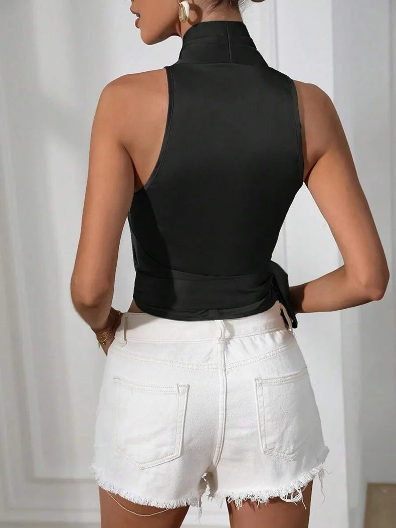 Serena Satin Wrap Top – Halter Luxe Edition