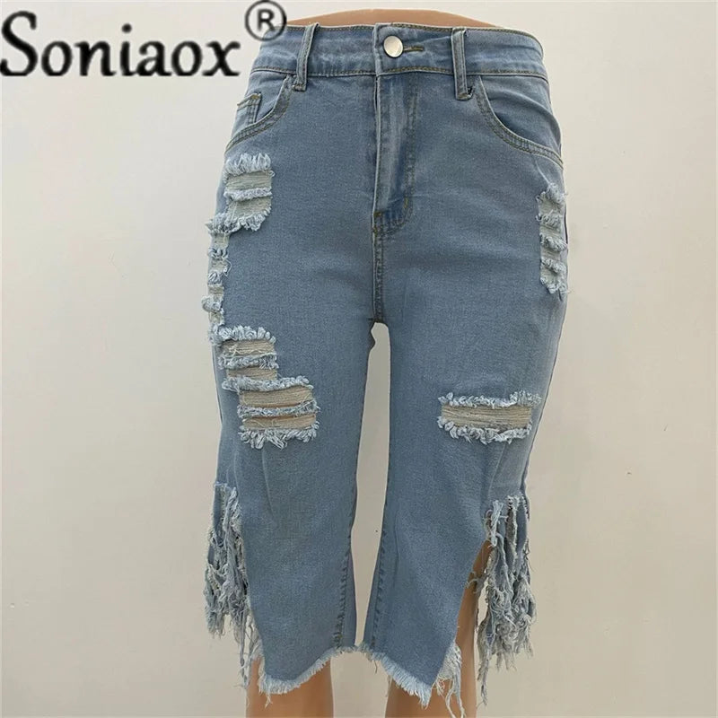 Sonia High Waist Ripped Denim Shorts