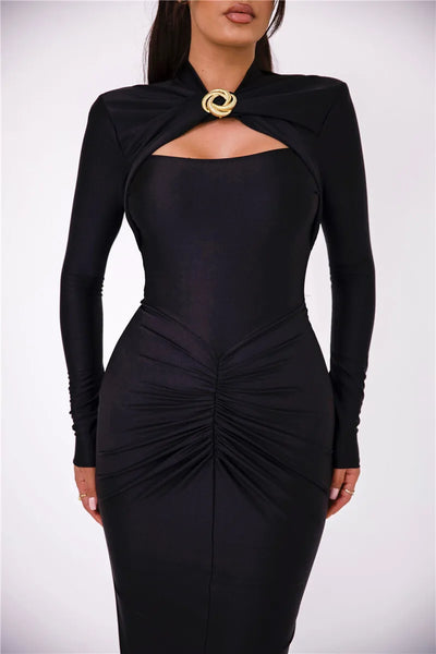 Kaia Ruched Cutout Maxi Dress– Metal Detail Edition