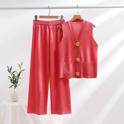 Arden Gold-Button Vest Set – Power Ease Edition