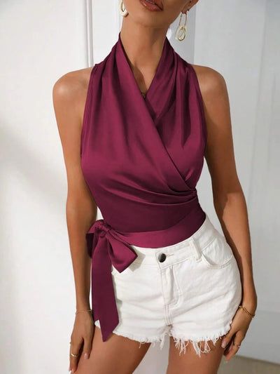 Serena Satin Wrap Top – Halter Luxe Edition