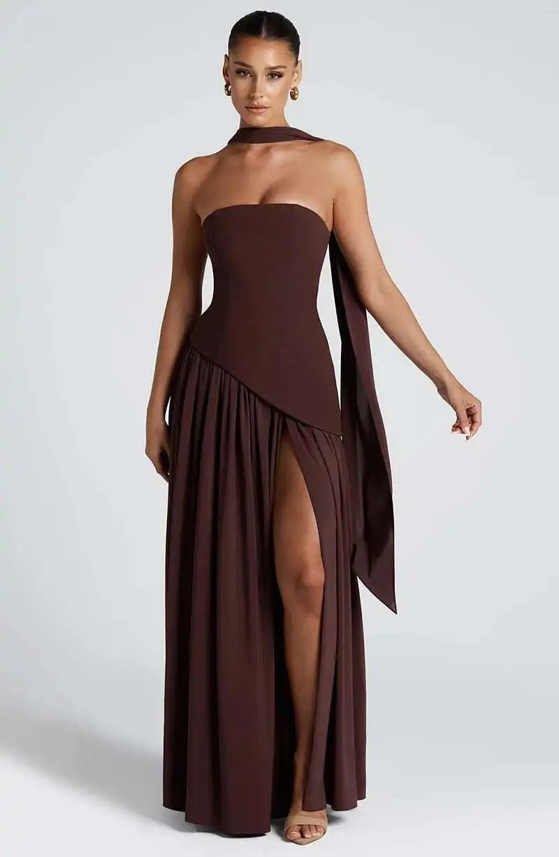 Siena Strapless Maxi Dress – Split Flame Edition