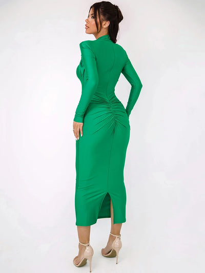 Kaia Ruched Cutout Maxi Dress– Metal Detail Edition