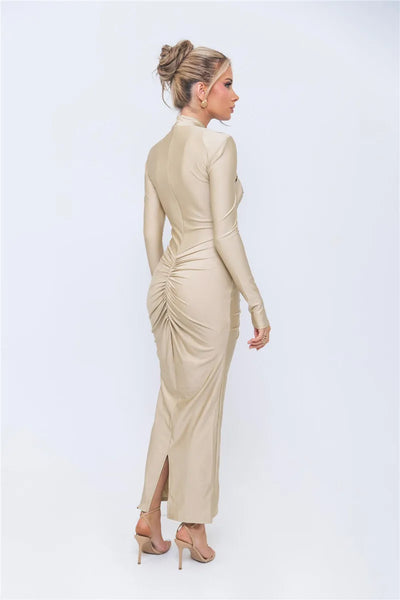 Kaia Ruched Cutout Maxi Dress– Metal Detail Edition
