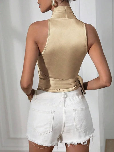 Serena Satin Wrap Top – Halter Luxe Edition