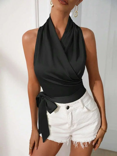 Serena Satin Wrap Top – Halter Luxe Edition