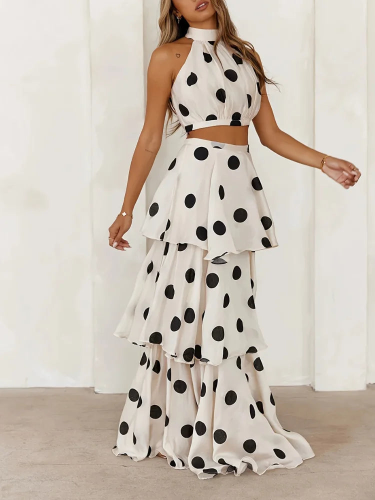 Playful Elegance: Wefads Polka Dot Off-Shoulder Two-Piece Set