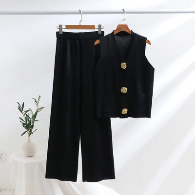 Arden Gold-Button Vest Set – Power Ease Edition