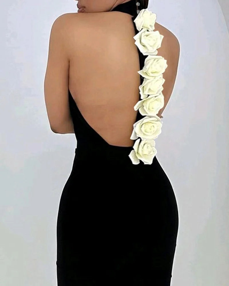 Rosa Mock Neck Dress – Backless Bloom Edition