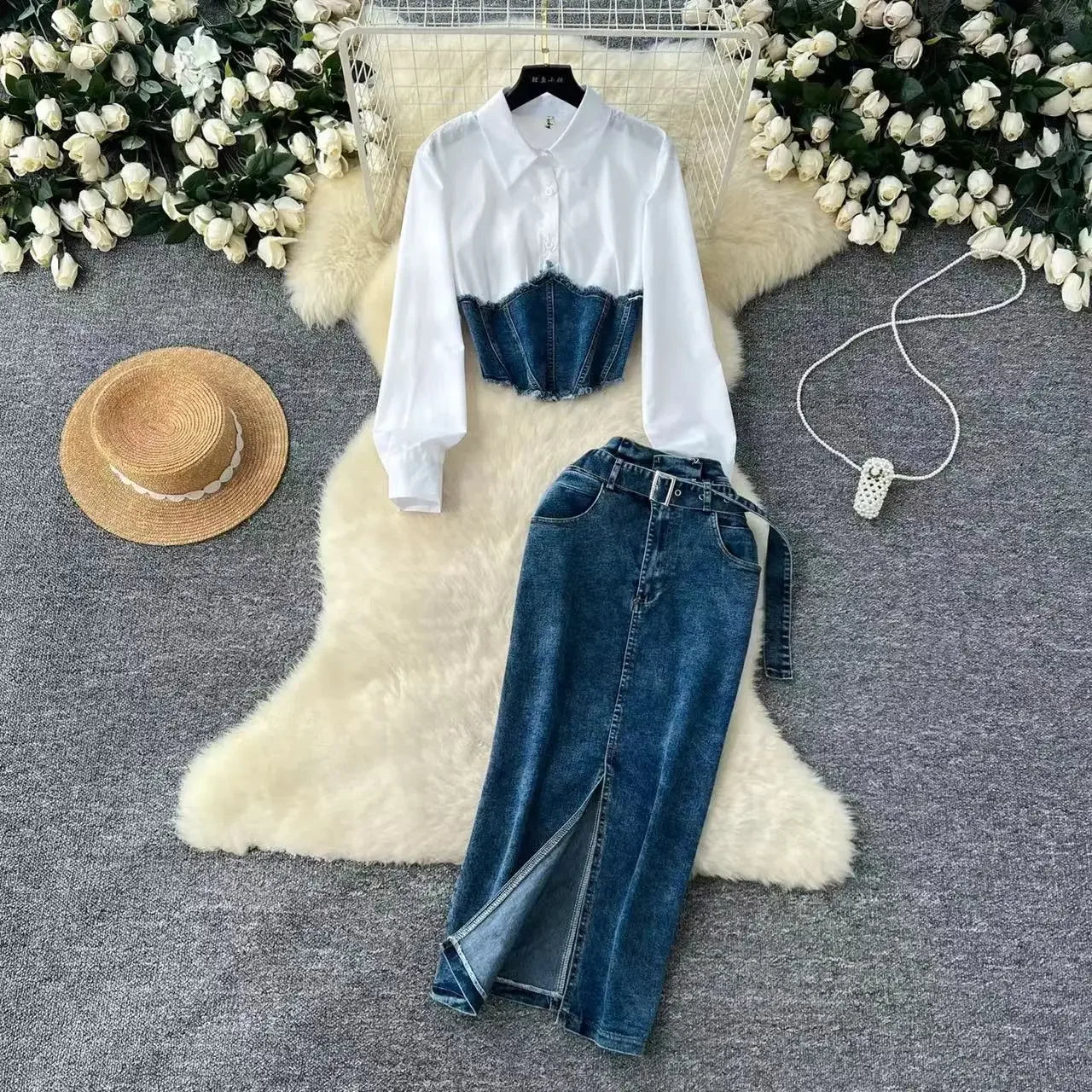 Reva Denim Patchwork Set – Structure & Flow Edition