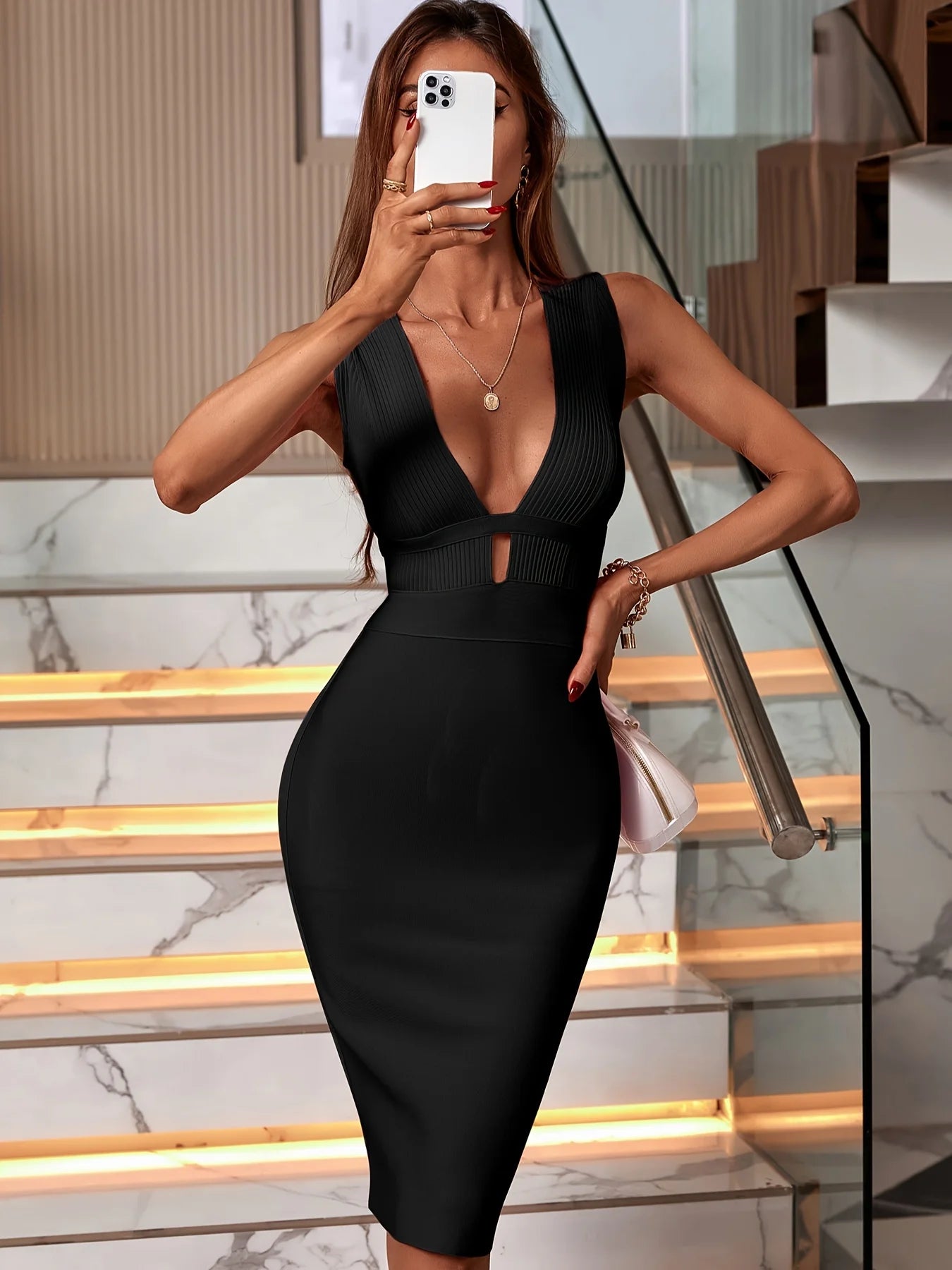 Selene Draped Bandage Maxi – Midnight Curve Edition