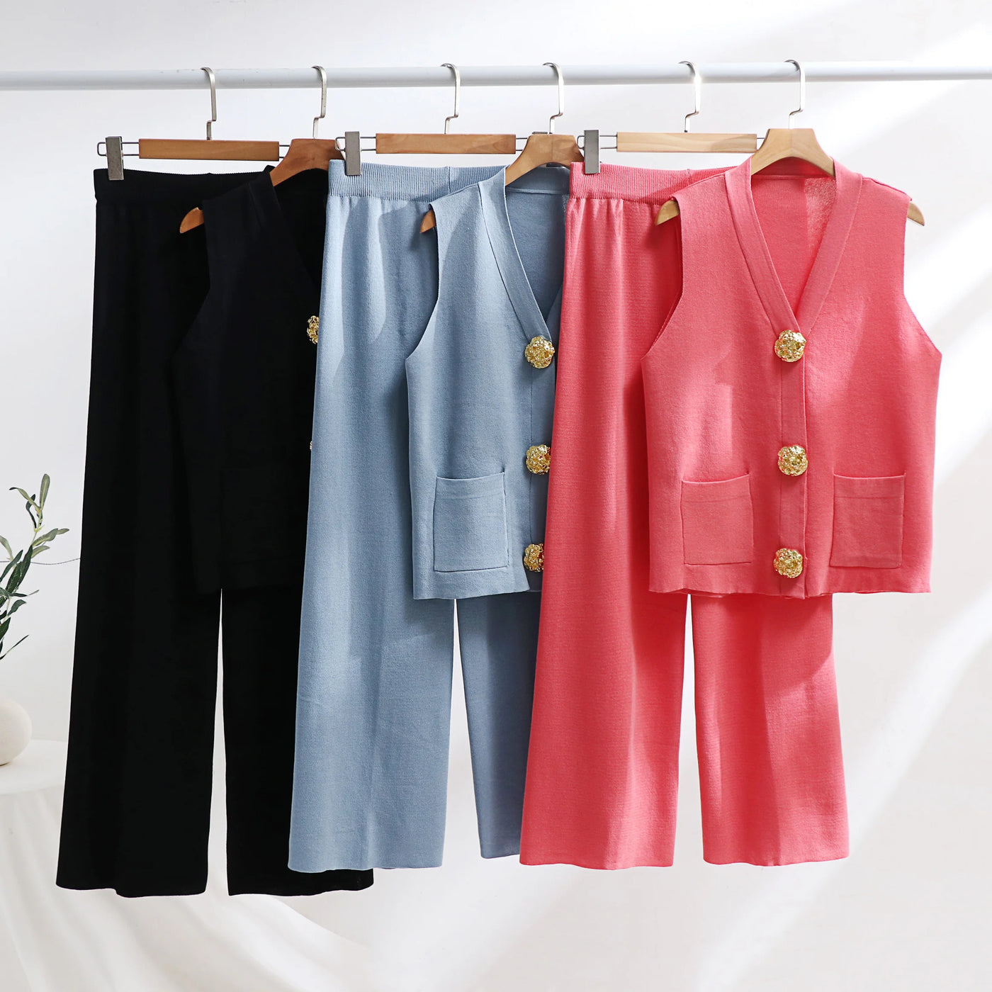 Arden Gold-Button Vest Set – Power Ease Edition