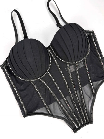 Vexa Crystal Mesh Bra Top – Structured Sparkle Edition