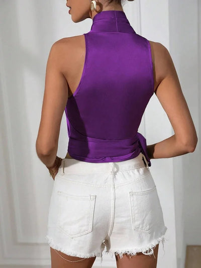 Serena Satin Wrap Top – Halter Luxe Edition