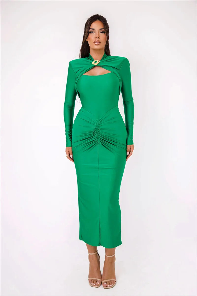 Kaia Ruched Cutout Maxi Dress– Metal Detail Edition